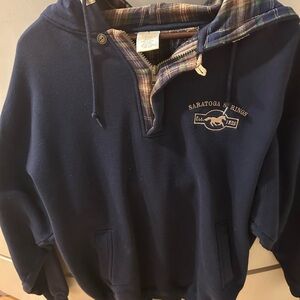 Premier Navy Blue Men's Hoodie with Plaid Accents